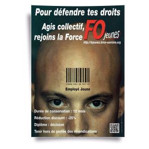 Affiche : « Employé Jeune, Tenir Hors de Portée des Revendications »
