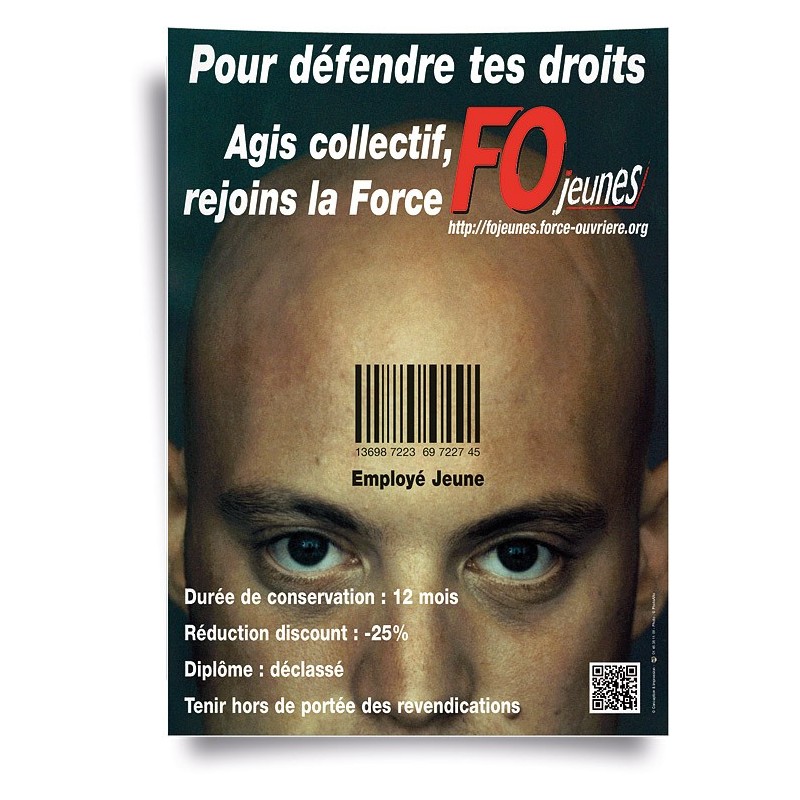 Affiche : « Employé Jeune, Tenir Hors de Portée des Revendications »